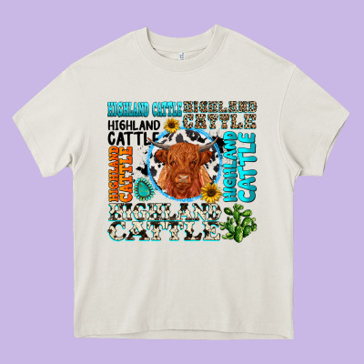 Highland Cattle Heavy Core Tee Designed By Texasbilliewilder