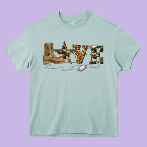 Camouflage Military Boots Love Heavy Core Tee Designed By Artiststas