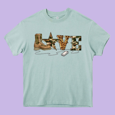 Camouflage Military Boots Love Heavy Core Tee Designed By Artiststas