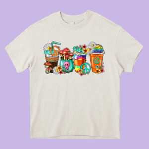 Hippie Coffee Cups Heavy Core Tee Designed By Texasbilliewilder