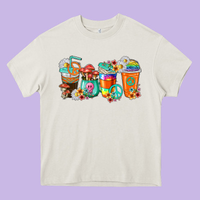 Hippie Coffee Cups Heavy Core Tee Designed By Texasbilliewilder