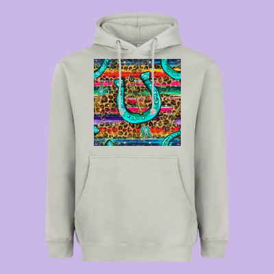 Western Horseshoe And Arrow With Leopard And Serape Seamless Pattern Heavyweight Hoodie Designed By Bundleandbundleshop