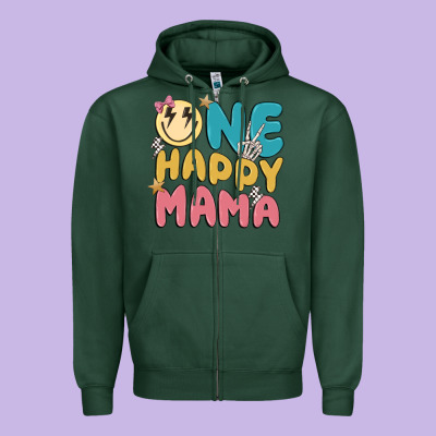 One Happy Mama Zipper Hoodie Designed By Maliassmallbusiness