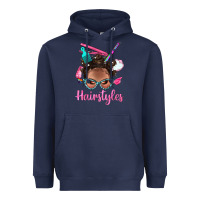 Navy Afro Bantu Knots Hairstyles Messy Bun With Clasp Bbs Heavyweight Hoodie - BundleAndBundleShop