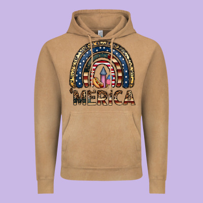 Merica Rainbow Vintage Hoodie Designed By Cowhidedigitalart