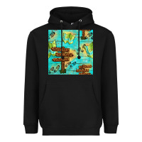 Black Wooden Signboard And Gamping Map Seamless Pattern Heavyweight Hoodie - BundleAndBundleShop