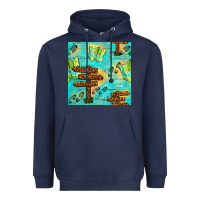 Navy Wooden Signboard And Gamping Map Seamless Pattern Heavyweight Hoodie - BundleAndBundleShop