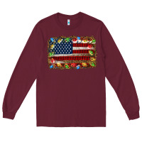 Burgundy christmas american flag background Long Sleeve Tee - Jasminsmagicworld
