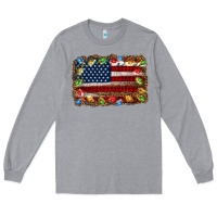 Heather Grey christmas american flag background Long Sleeve Tee - Jasminsmagicworld