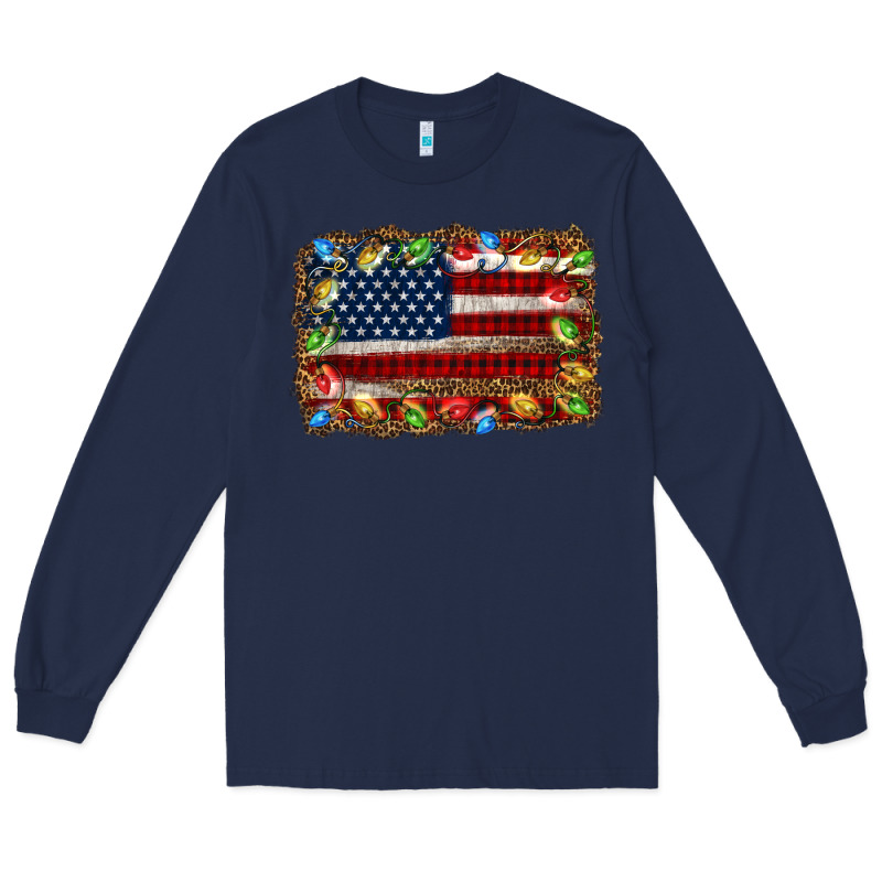 Christmas American Flag Background Long Sleeve Tee by Jasminsmagicworld | Teevron