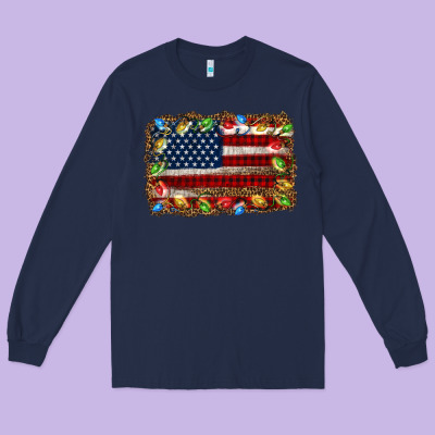 Christmas American Flag Background Long Sleeve Tee Designed By Jasminsmagicworld