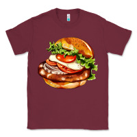 Burgundy American hamburger Classic Tee - AdoDesignShop