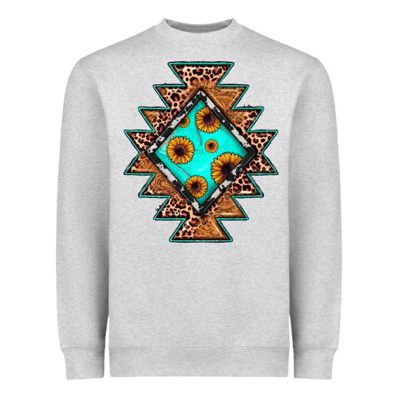 Aztec Leopard Turquoise Sunflower Heavyweight Sweatshirt by JahusDesignShop | Teevron