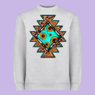Aztec Leopard Turquoise Sunflower Heavyweight Sweatshirt Designed By Jahusdesignshop