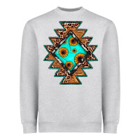 Heather Grey aztec leopard turquoise sunflower Heavyweight Sweatshirt - JahusDesignShop