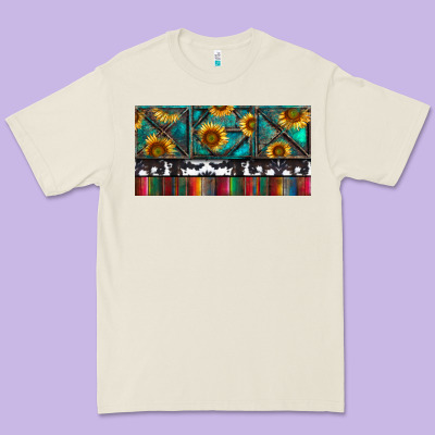 Premium Tee Rusty Sunflowers with Cowhide and Turquoise