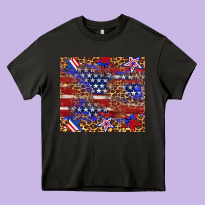American Flag And Star Leopard Heavy Core Tee Designed By Artiststas