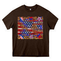Chocolate Brown American flag and star leopard Heavy Core Tee - Artiststas