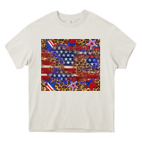 Cream American flag and star leopard Heavy Core Tee - Artiststas