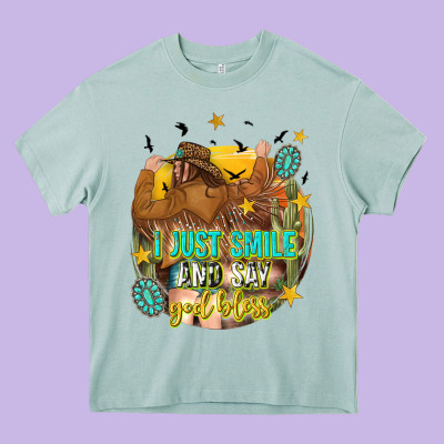 I Just Smile And Say God Bless Heavy Core Tee Designed By Texasbilliewilder