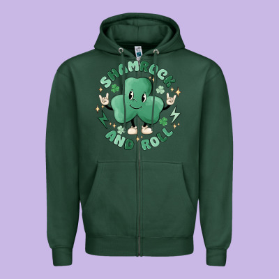 Shamrock And Roll Zipper Hoodie Designed By Maliassmallbusiness