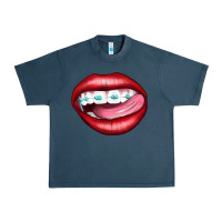 Midnight Navy Lips Dental Braces Urban Heavy Tee - Artiststas