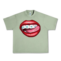 Oil Green Lips Dental Braces Urban Heavy Tee - Artiststas
