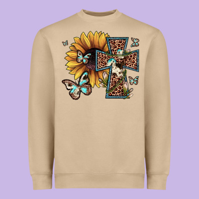 Leopard Cross Sunflower Butterfly Heavyweight Sweatshirt Designed By Jahusdesignshop
