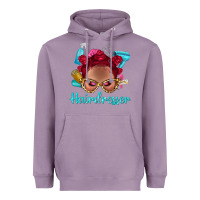 Lavender Afro Bantu Knots Red Hairdresser With Leopard Glasses Bbs Heavyweight Hoodie - BundleAndBundleShop