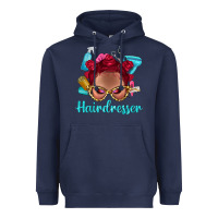 Navy Afro Bantu Knots Red Hairdresser With Leopard Glasses Bbs Heavyweight Hoodie - BundleAndBundleShop