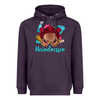 Plum Afro Bantu Knots Red Hairdresser With Leopard Glasses Bbs Heavyweight Hoodie - BundleAndBundleShop