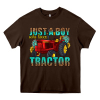 Chocolate Brown just a boy who loves tractor Heavy Core Tee - texasbilliewilder