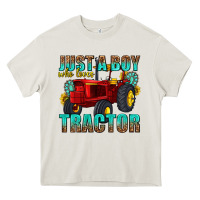Cream just a boy who loves tractor Heavy Core Tee - texasbilliewilder