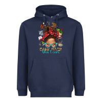 Navy Camp Hair Dont Care Messy Bun Bbs Heavyweight Hoodie - BundleAndBundleShop
