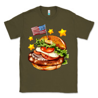 Army Green american flag and hamburger Classic Tee - AdoDesignShop