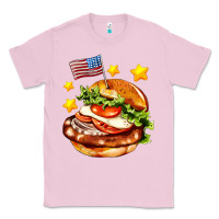 Bubblegum Pink american flag and hamburger Classic Tee - AdoDesignShop