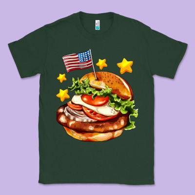 American Flag And Hamburger Classic Tee Designed By Adodesignshop