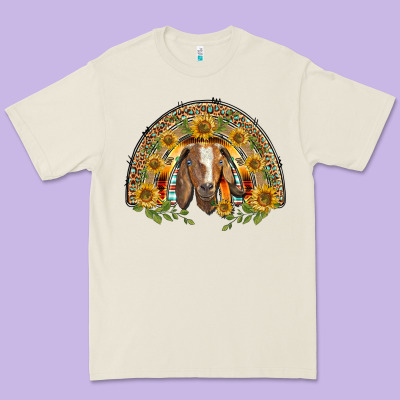 Western Leopard Sunflower Goat Rainbow Premium Tee Designed By Barkaloodesign