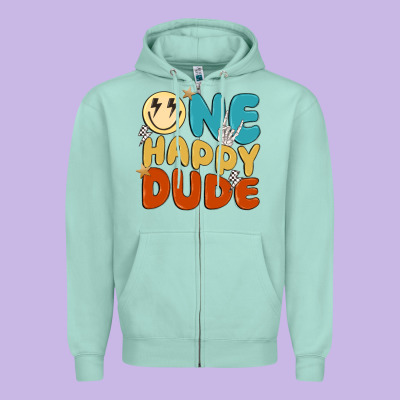 One Happy Dude Zipper Hoodie Designed By Maliassmallbusiness