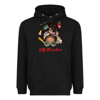 Black Afro Messy Bun Best Teacher With Leopard Glasses Bbs Heavyweight Hoodie - BundleAndBundleShop