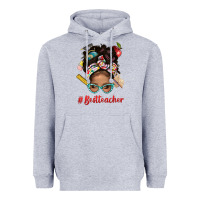 Heather Grey Afro Messy Bun Best Teacher With Leopard Glasses Bbs Heavyweight Hoodie - BundleAndBundleShop