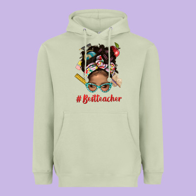 Afro Messy Bun Best Teacher With Leopard Glasses Bbs Heavyweight Hoodie Designed By Bundleandbundleshop