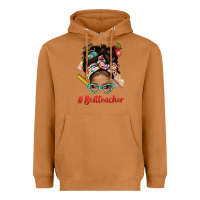 Meerkat Afro Messy Bun Best Teacher With Leopard Glasses Bbs Heavyweight Hoodie - BundleAndBundleShop