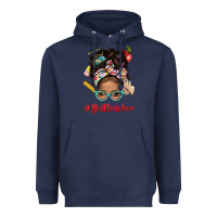 Navy Afro Messy Bun Best Teacher With Leopard Glasses Bbs Heavyweight Hoodie - BundleAndBundleShop