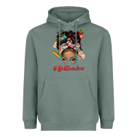 Sage Afro Messy Bun Best Teacher With Leopard Glasses Bbs Heavyweight Hoodie - BundleAndBundleShop