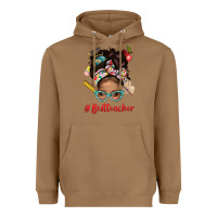 Toasted Coconut Afro Messy Bun Best Teacher With Leopard Glasses Bbs Heavyweight Hoodie - BundleAndBundleShop