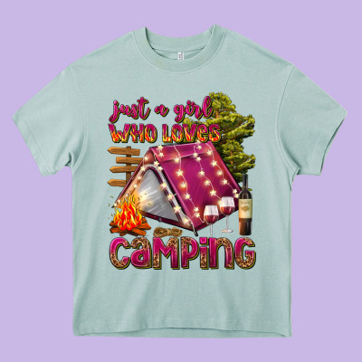 Just A Girl Who Loves Camping Heavy Core Tee Designed By Texasbilliewilder