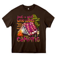 Chocolate Brown just a girl who loves camping Heavy Core Tee - texasbilliewilder