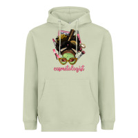 Matcha Afro Messy Bun Cosmetologist Heavyweight Hoodie - BundleAndBundleShop