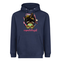Navy Afro Messy Bun Cosmetologist Heavyweight Hoodie - BundleAndBundleShop